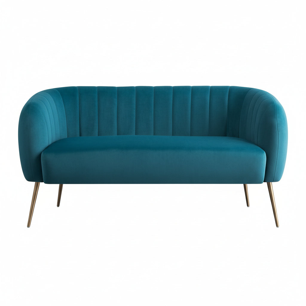 Teal Velvet 2 Seater Sofa with Gold Legs