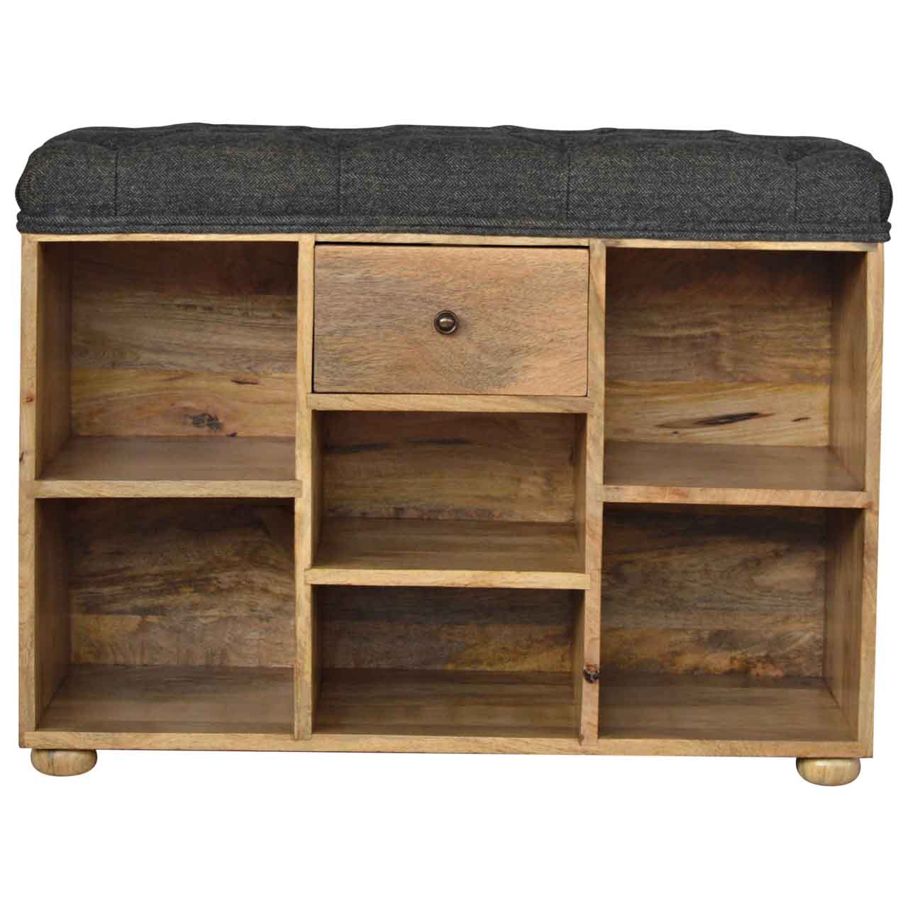 Heritage Collection Black Tweed Shoe Storage Hallway Bench
