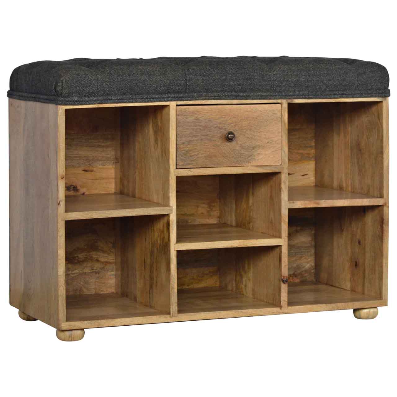 Heritage Collection Black Tweed Shoe Storage Hallway Bench