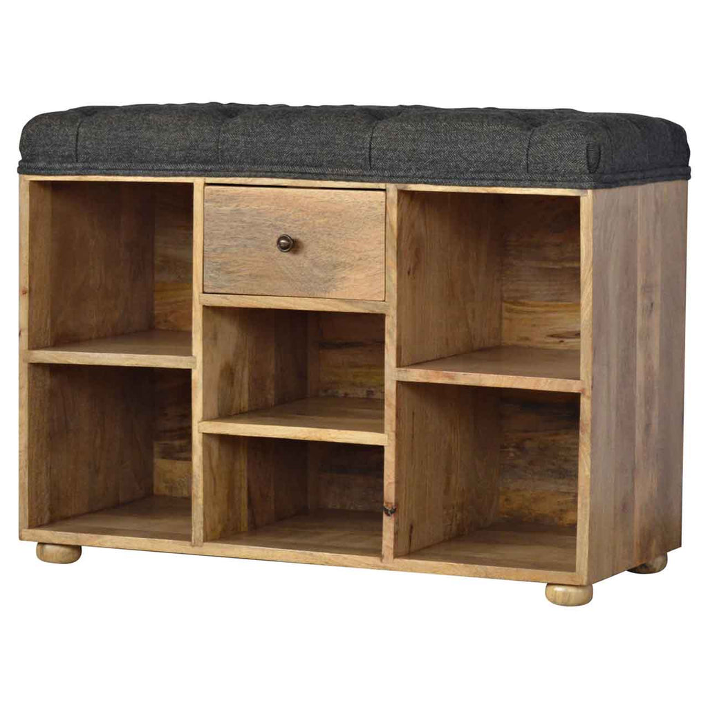Heritage Collection Black Tweed Shoe Storage Hallway Bench