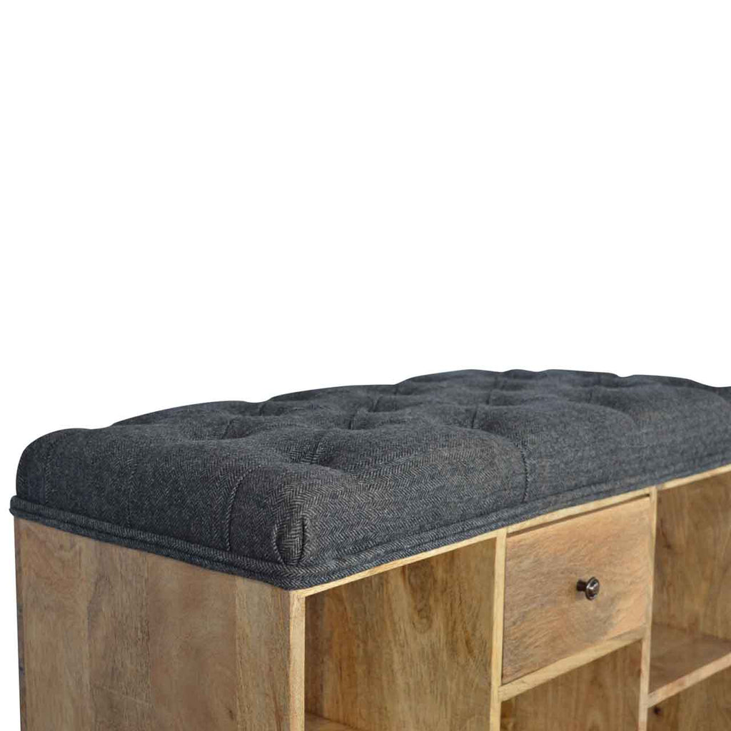 Heritage Collection Black Tweed Shoe Storage Hallway Bench