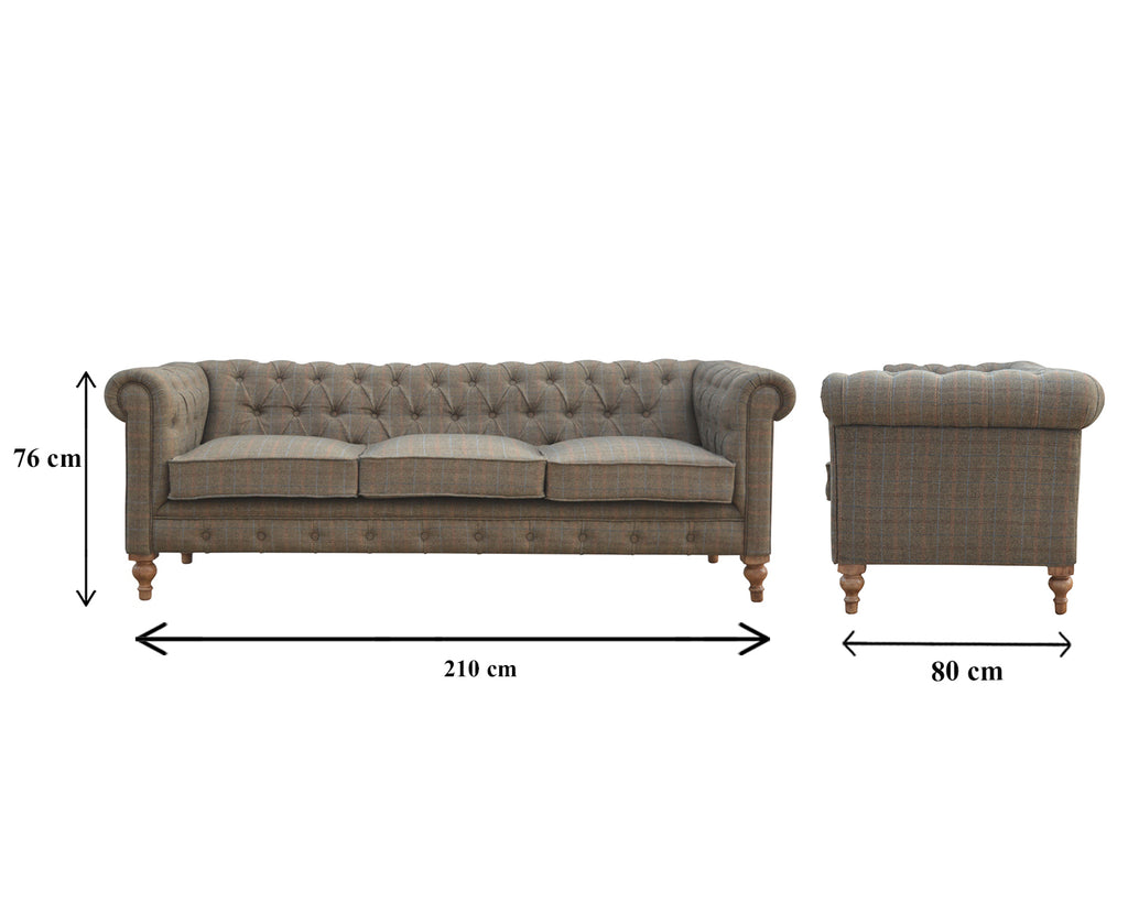 Heritage Collection Multi Tweed 3 Seat Chesterfield Sofa