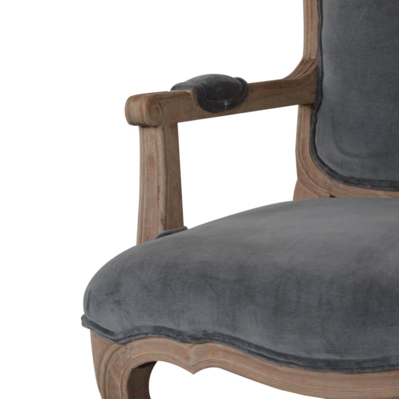 French Carved Armchair Grey Velvet