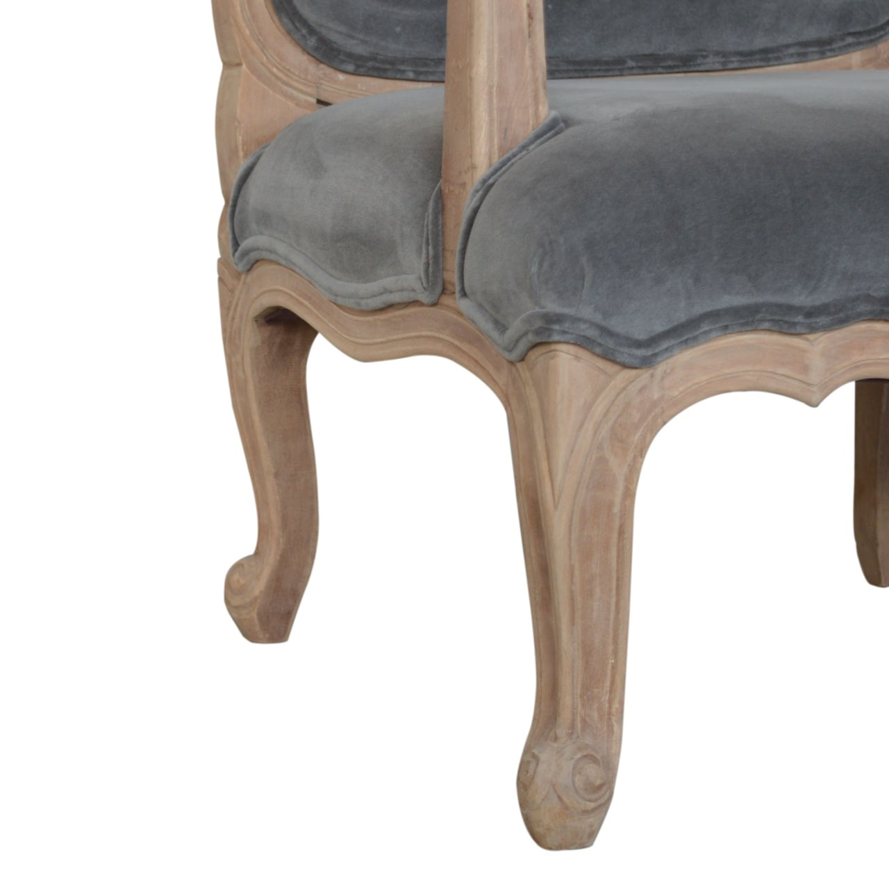 French Carved Armchair Grey Velvet