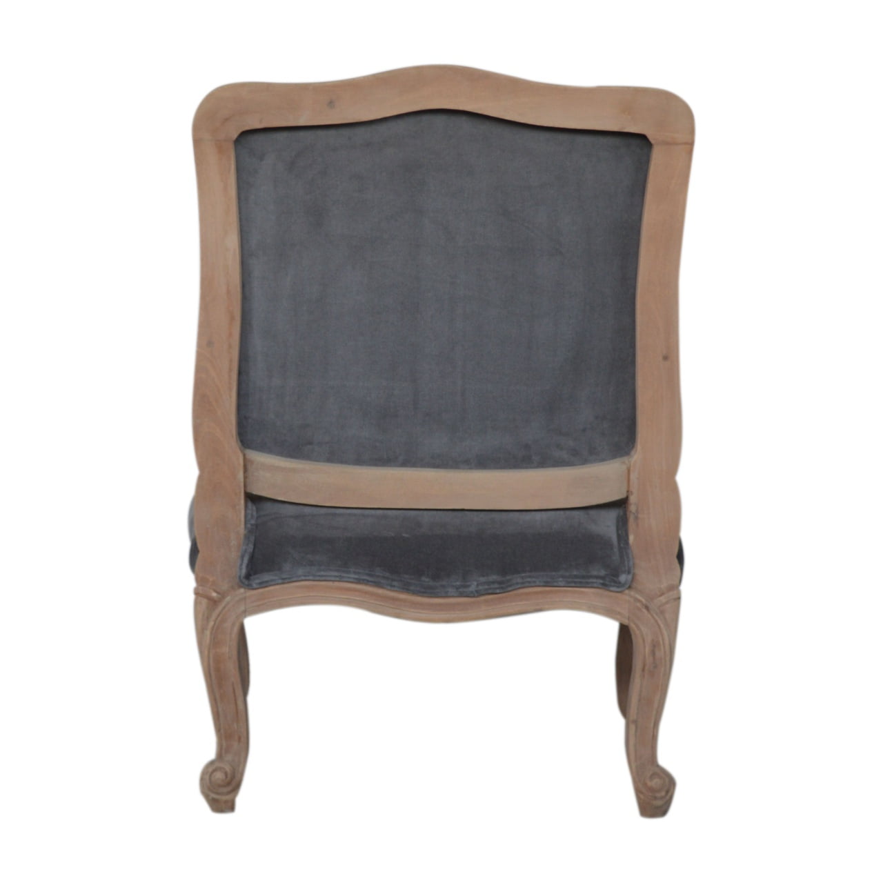 French Carved Armchair Grey Velvet