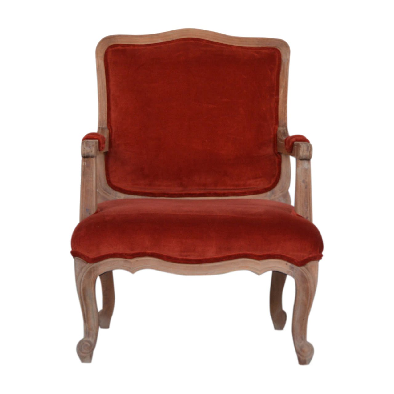 French Carved Armchair Brick Red Upholstery