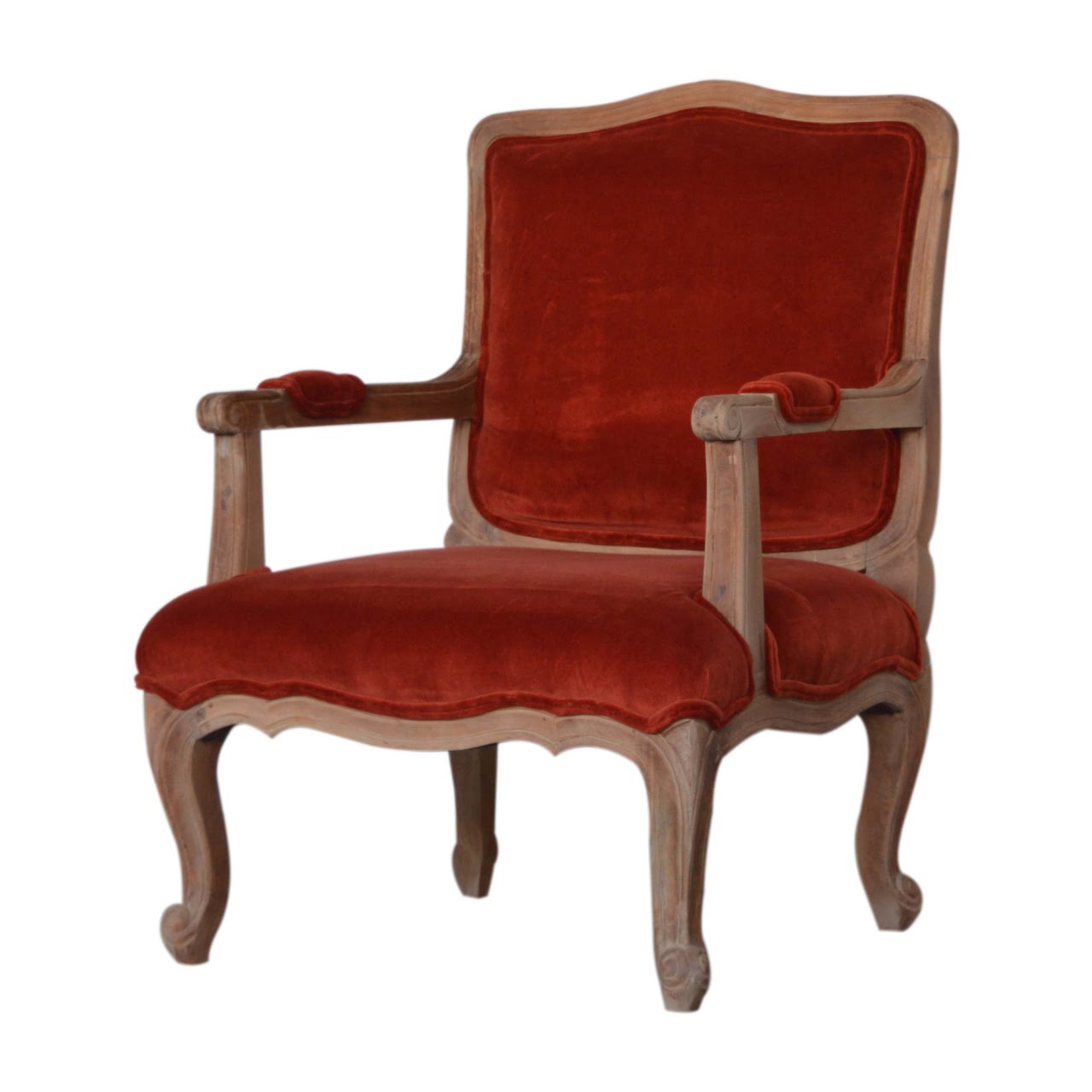 French Carved Armchair Brick Red Upholstery