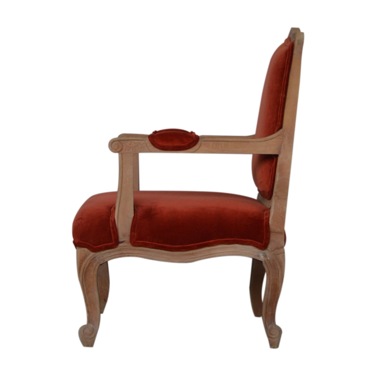 French Carved Armchair Brick Red Upholstery