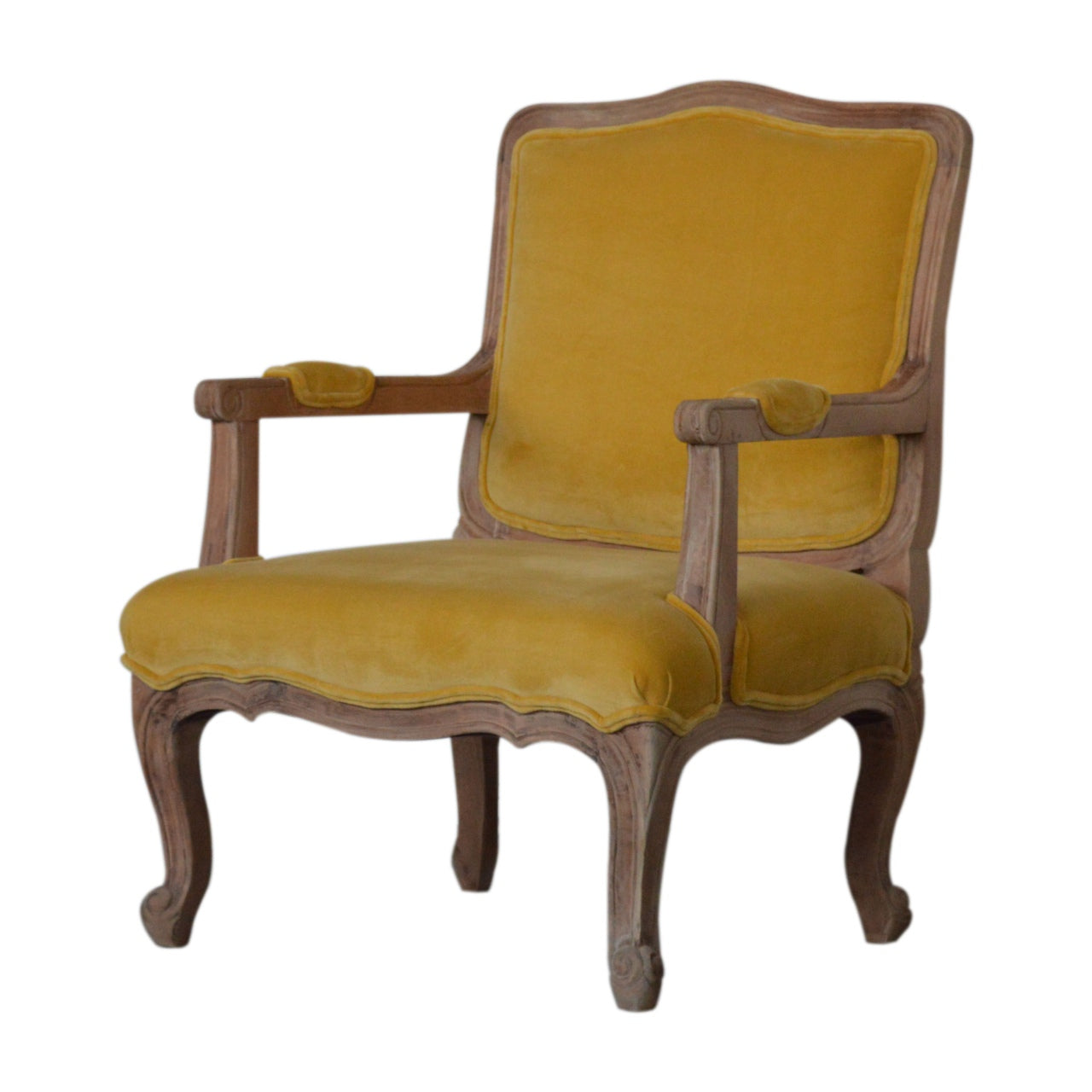 French Carved Armchair Mustard Velvet