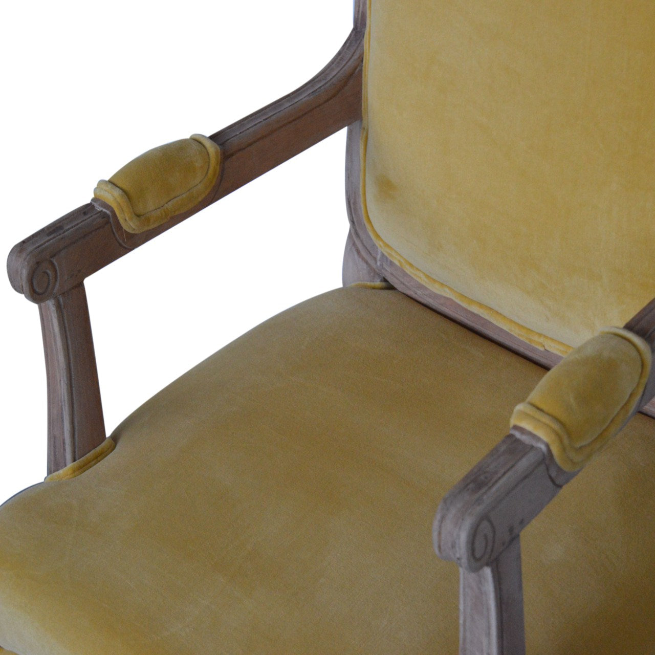 French Carved Armchair Mustard Velvet