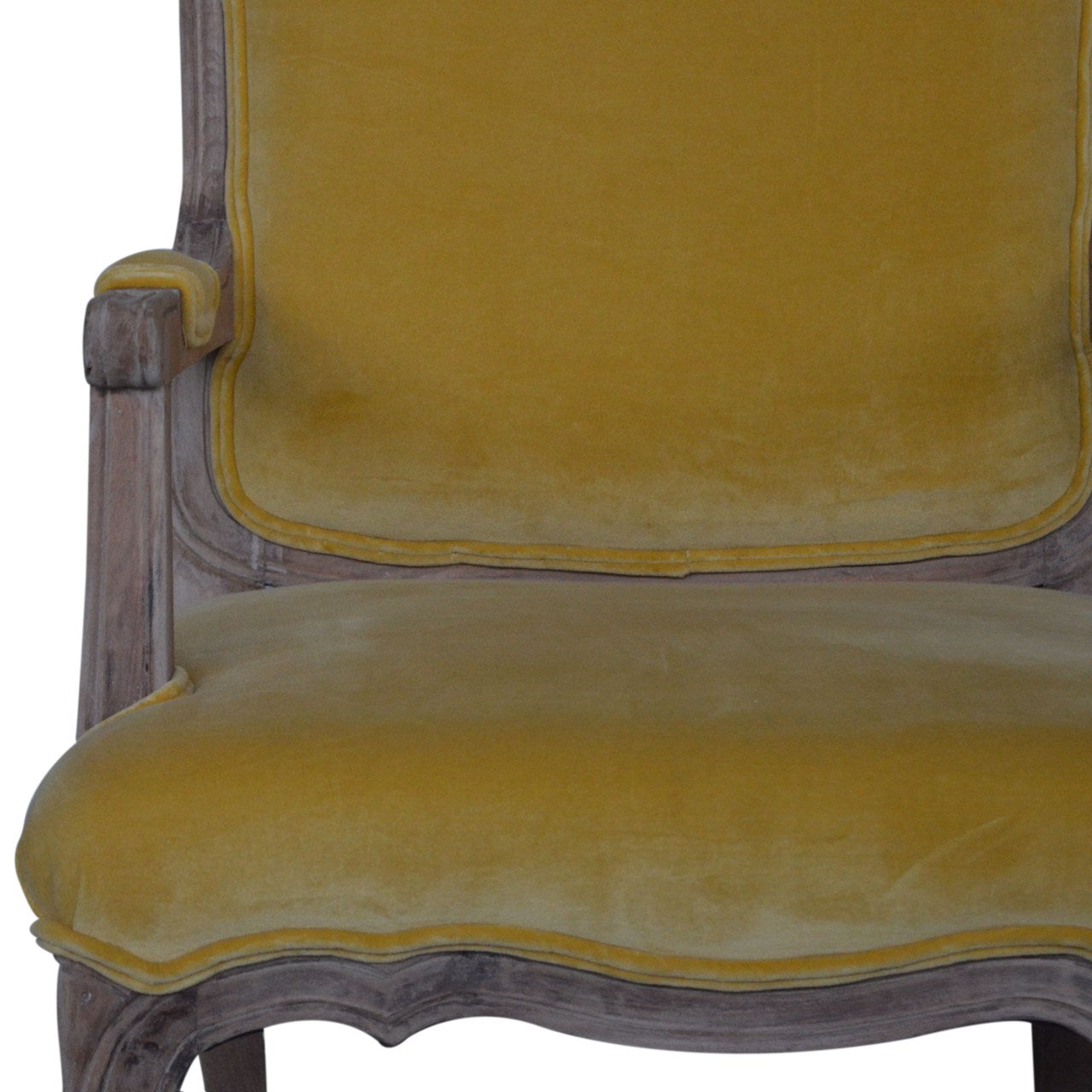 French Carved Armchair Mustard Velvet