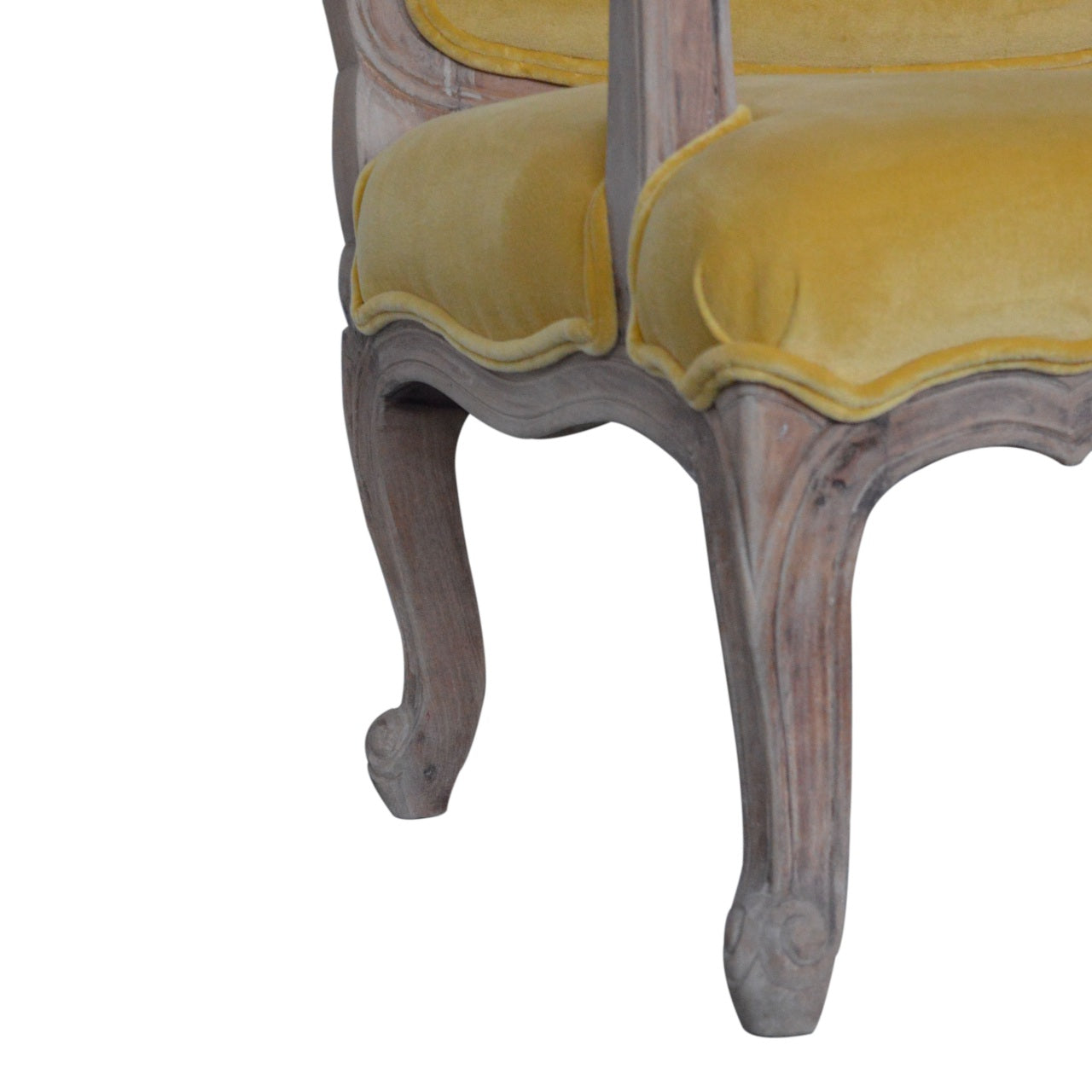 French Carved Armchair Mustard Velvet