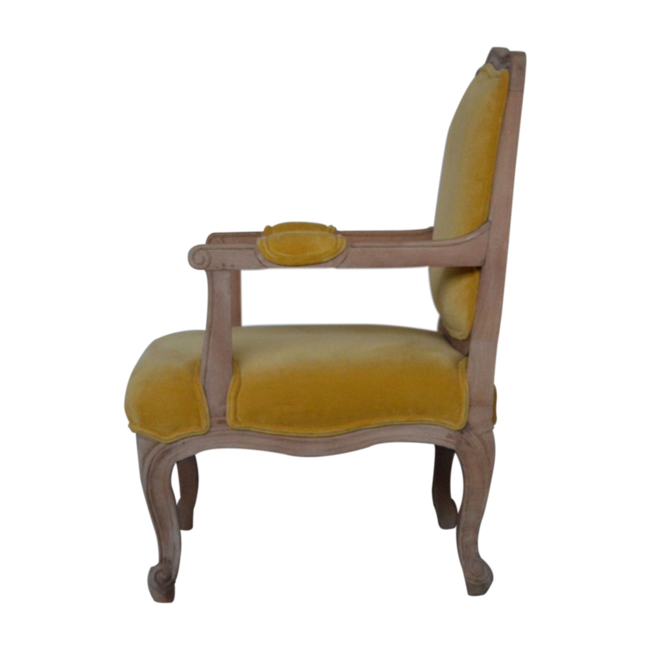 French Carved Armchair Mustard Velvet