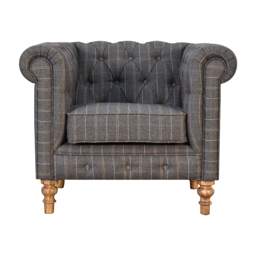 Heritage Collection Pewter Tweed Chesterfield Armchair