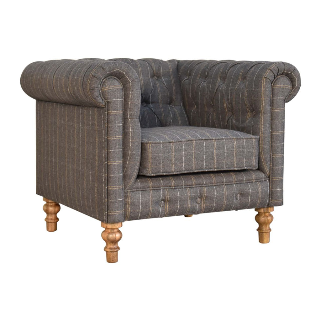 Heritage Collection Pewter Tweed Chesterfield Armchair