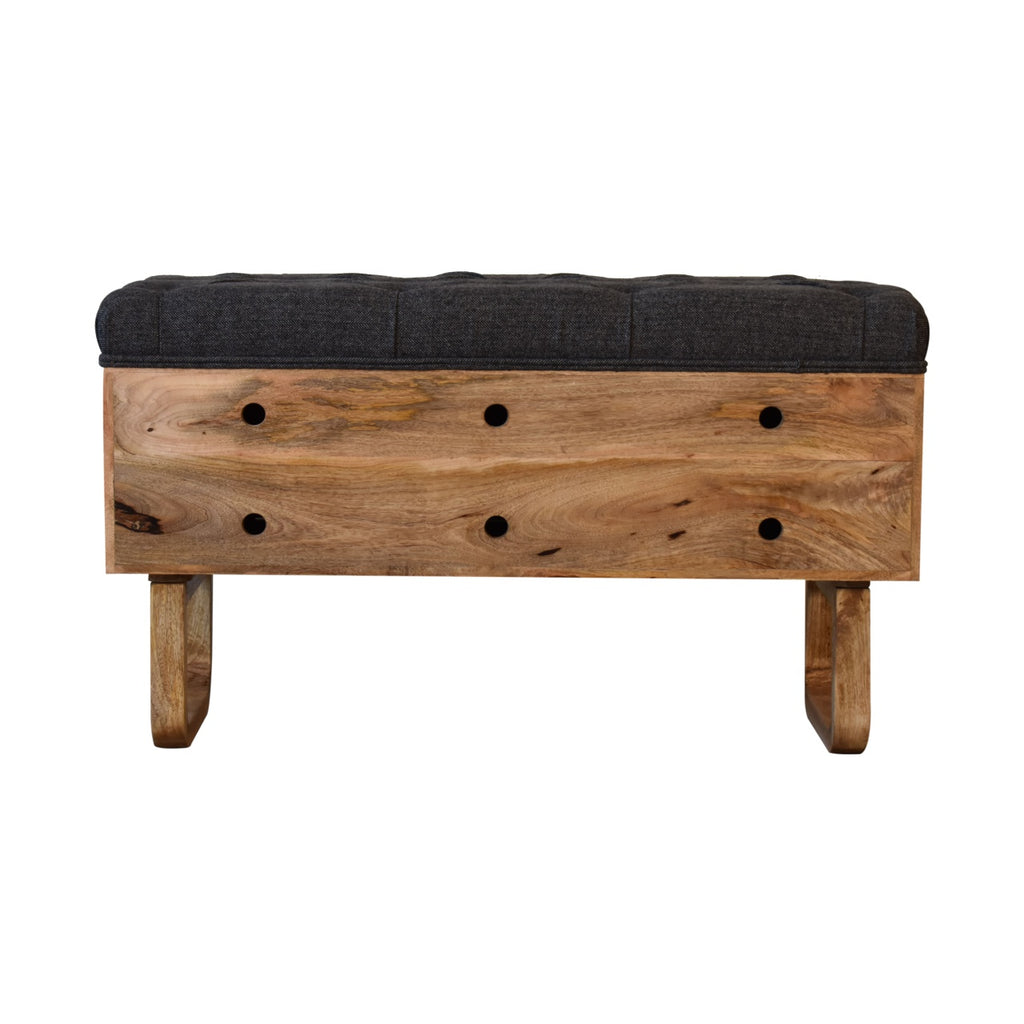Heritage Collection Diamond Hand Carved Hallway Storage Bench Black Tweed Upholstery