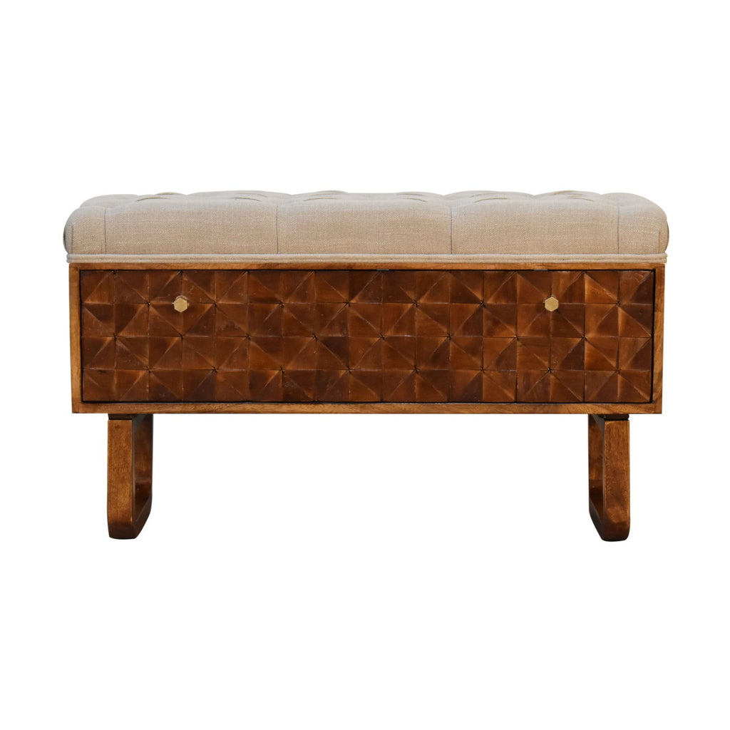 Heritage Collection Diamond Hand Carved Hallway Storage Bench Chestnut