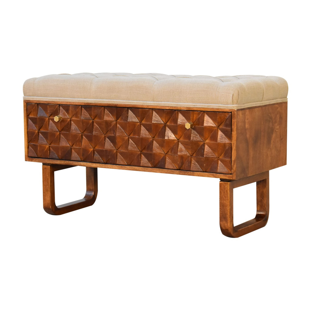 Heritage Collection Diamond Hand Carved Hallway Storage Bench Chestnut