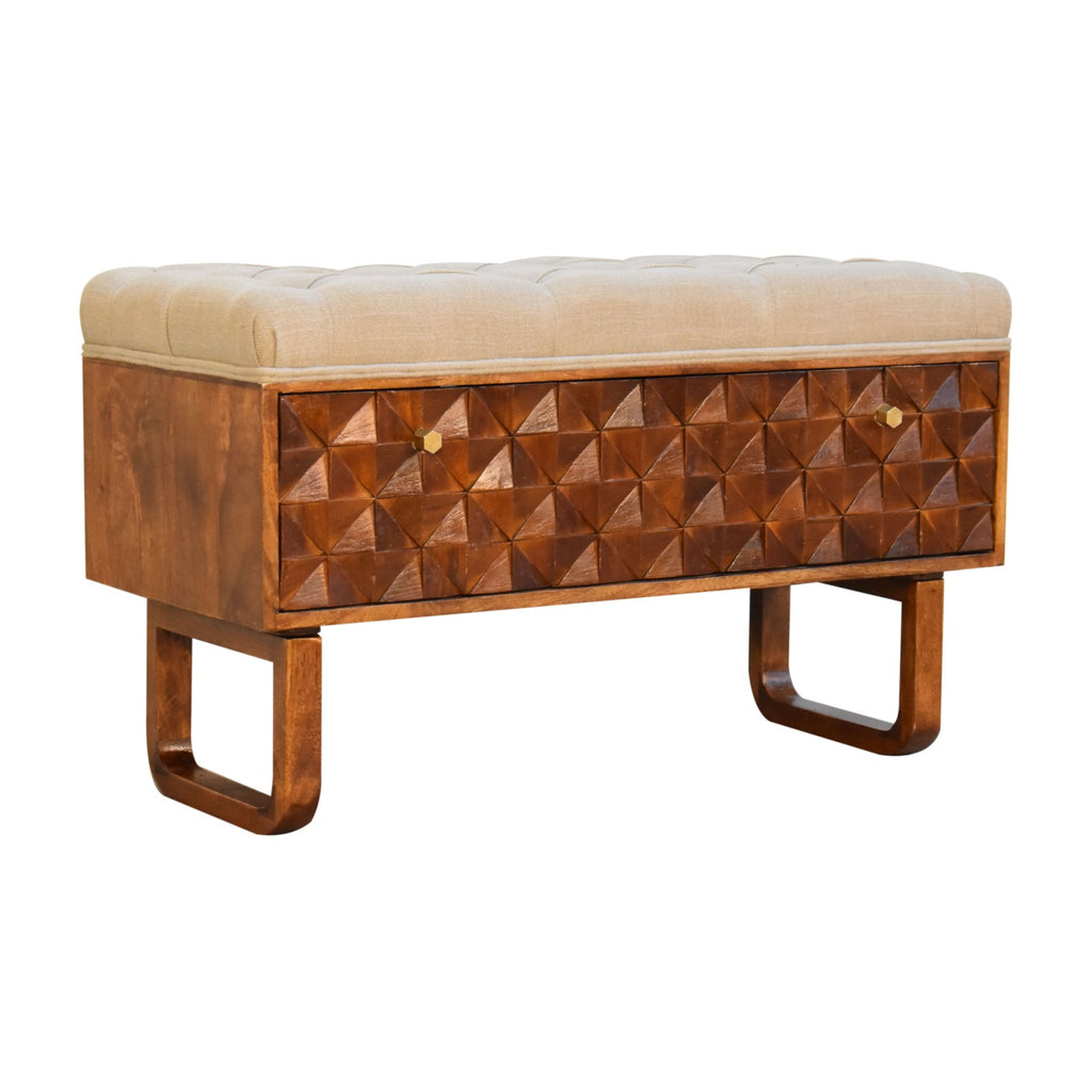 Heritage Collection Diamond Hand Carved Hallway Storage Bench Chestnut