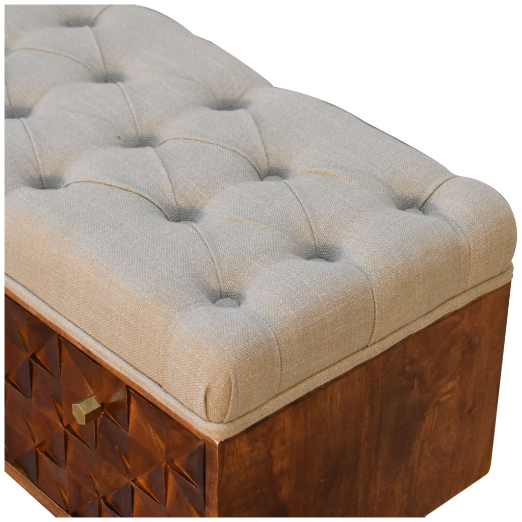 Heritage Collection Diamond Hand Carved Hallway Storage Bench Chestnut
