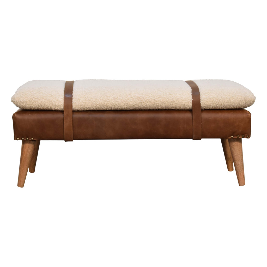 Heritage Collection Bouclé Buffalo Hide Leather Bench