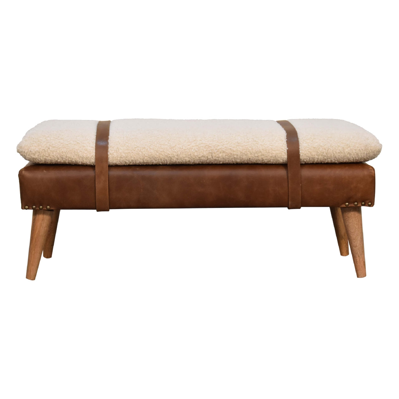 Heritage Collection Bouclé Buffalo Hide Leather Bench