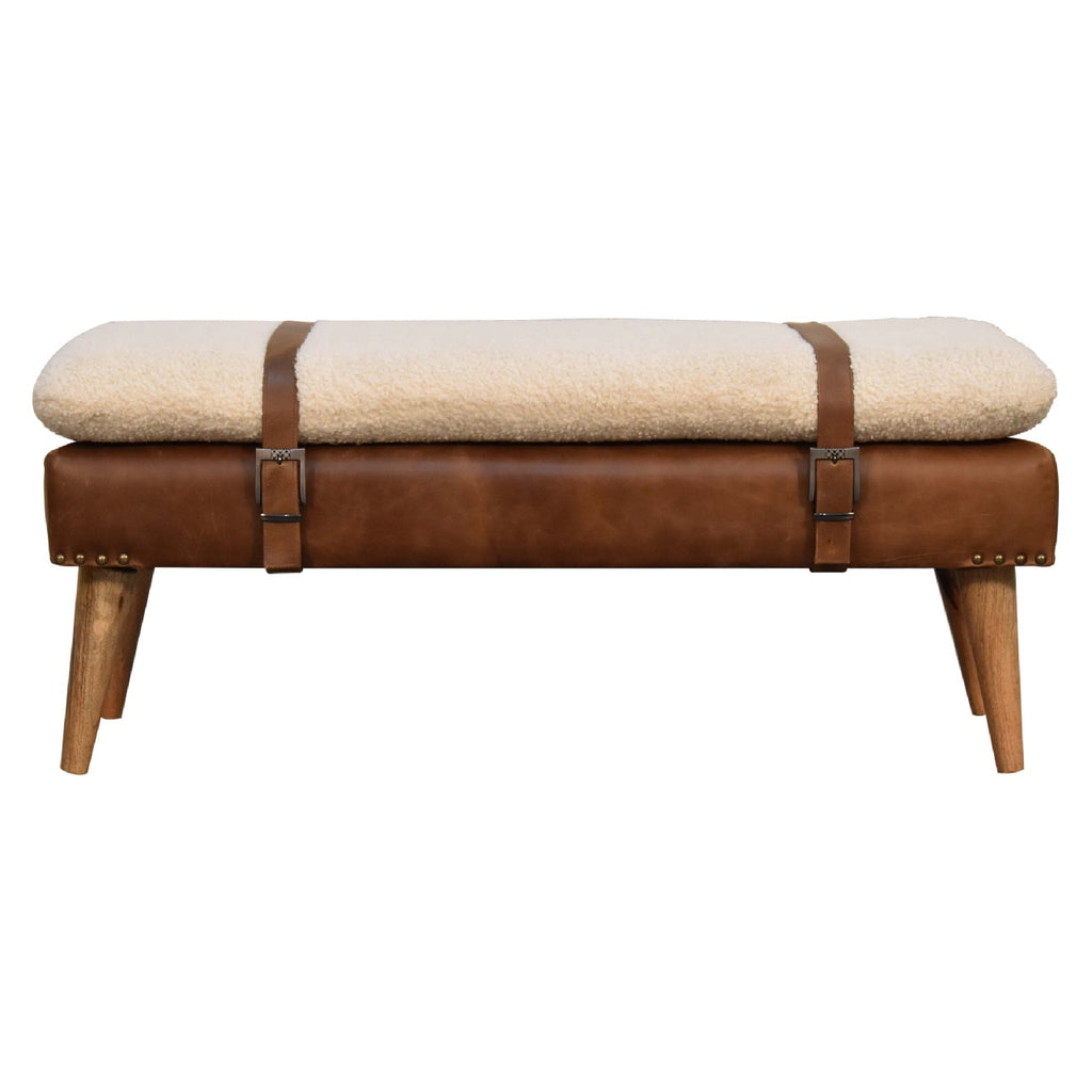 Heritage Collection Bouclé Buffalo Hide Leather Bench