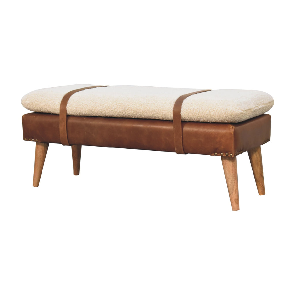 Heritage Collection Bouclé Buffalo Hide Leather Bench