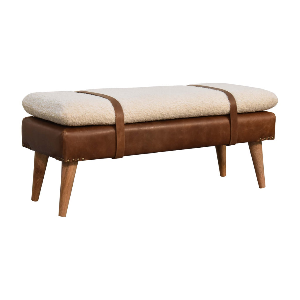 Heritage Collection Bouclé Buffalo Hide Leather Bench