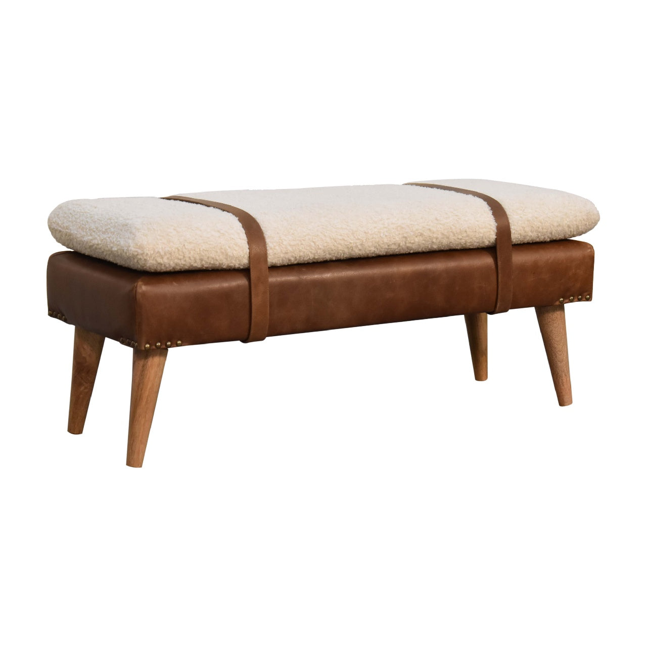 Heritage Collection Bouclé Buffalo Hide Leather Bench