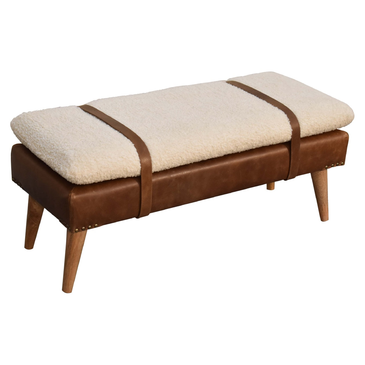 Heritage Collection Bouclé Buffalo Hide Leather Bench