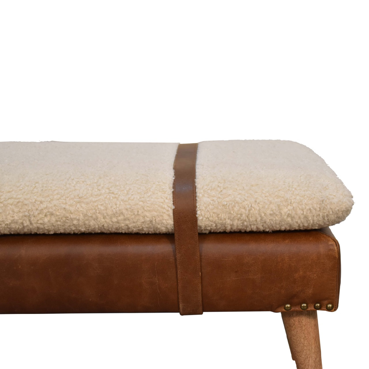 Heritage Collection Bouclé Buffalo Hide Leather Bench