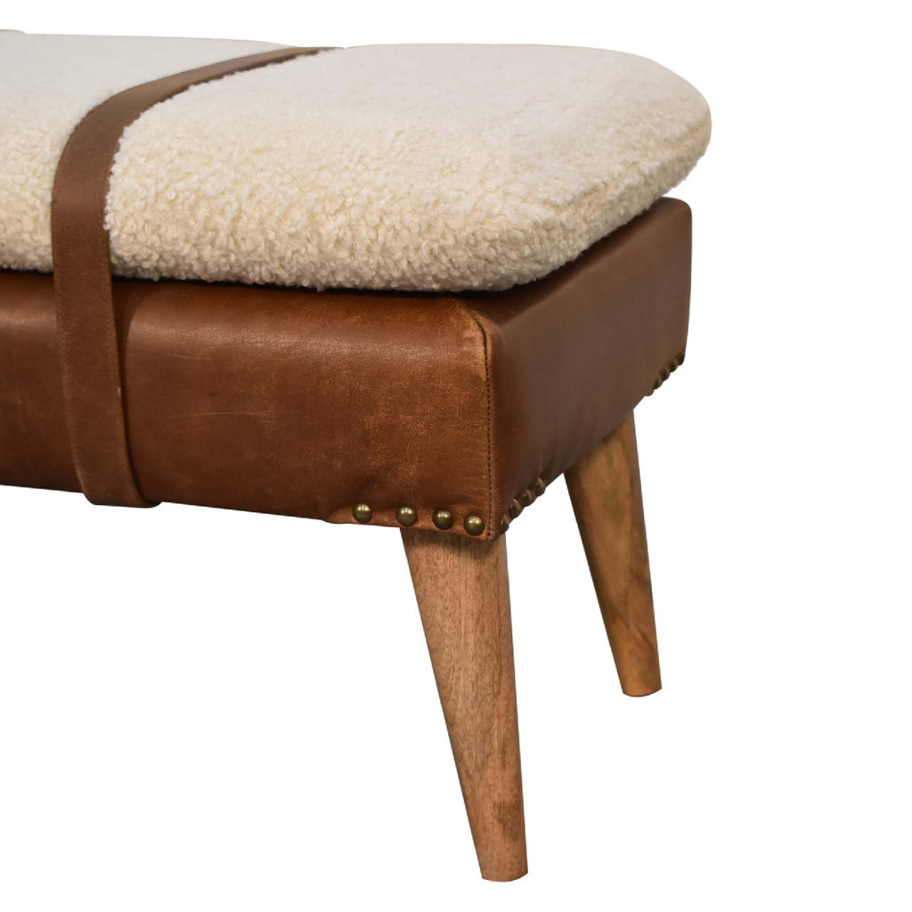 Heritage Collection Bouclé Buffalo Hide Leather Bench