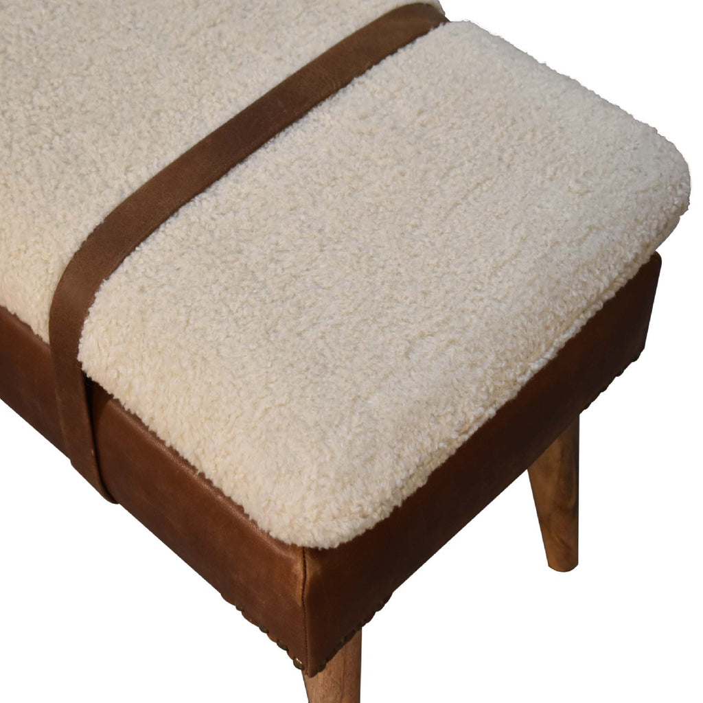 Heritage Collection Bouclé Buffalo Hide Leather Bench