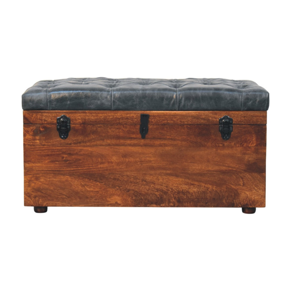 Heritage Collection Black Buffalo hide leather Storage Trunk