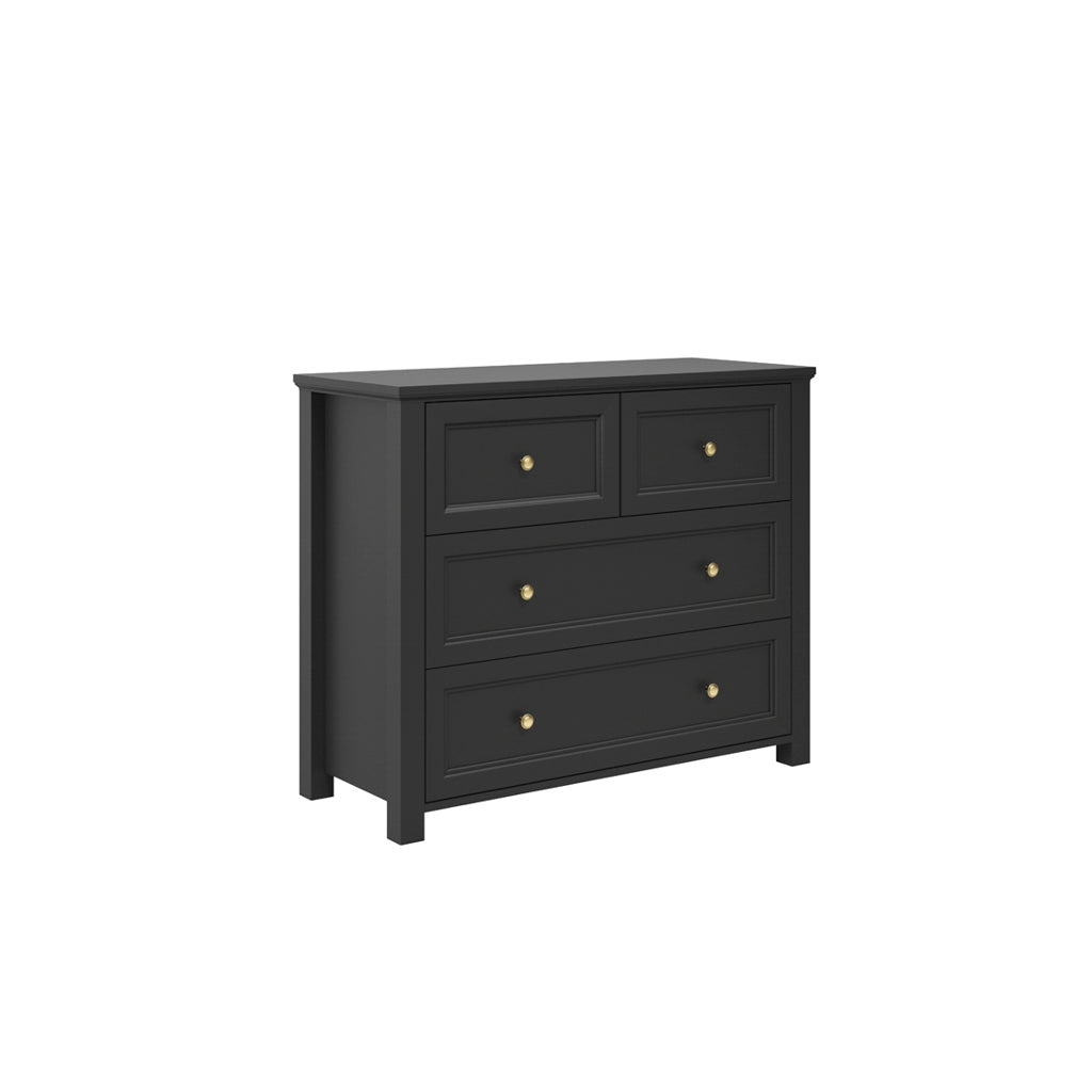Harry Christian Home Elegance Chest Of Drawers In Black With Gold Handles
