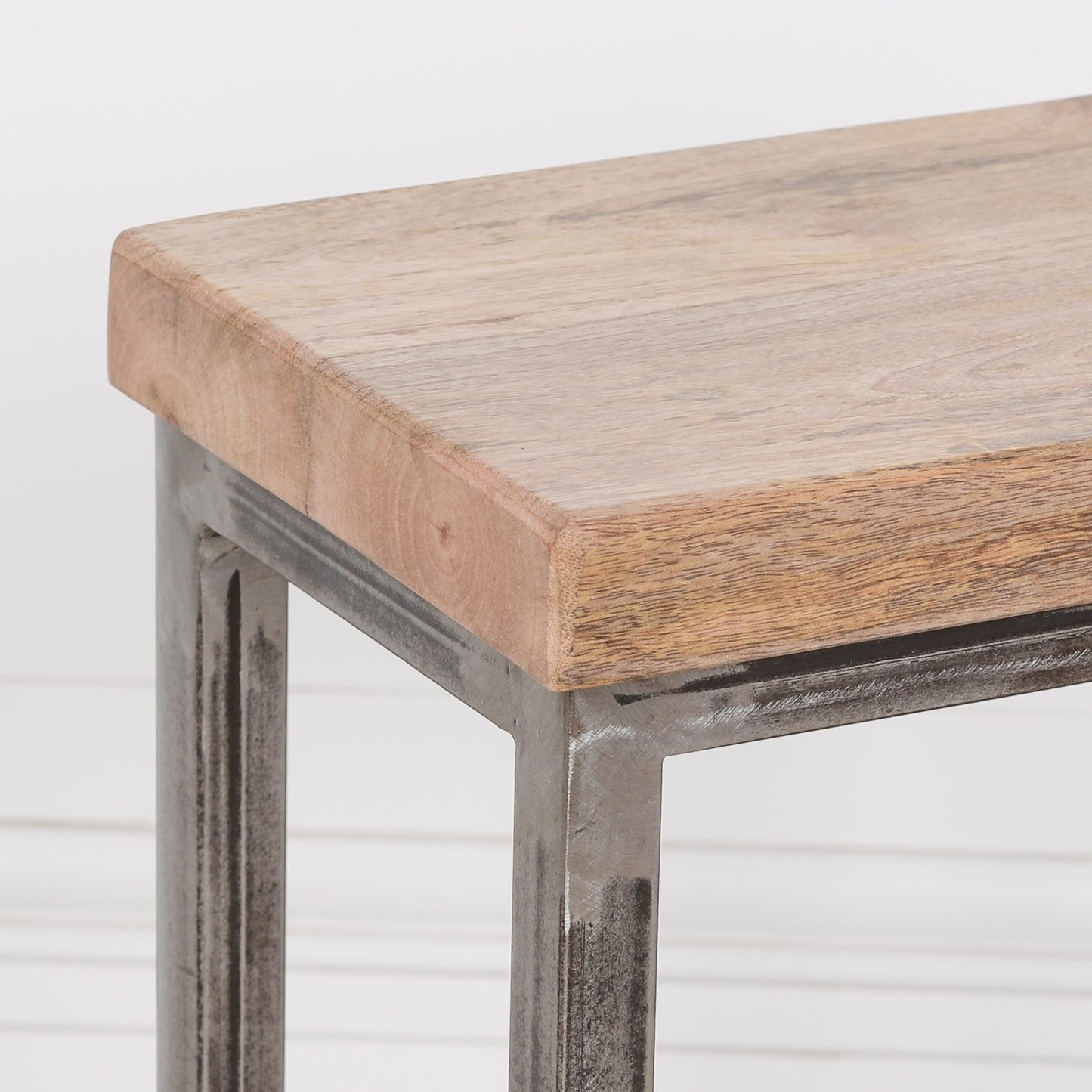 Iron Frame Log Store Side Table with Wooden Top