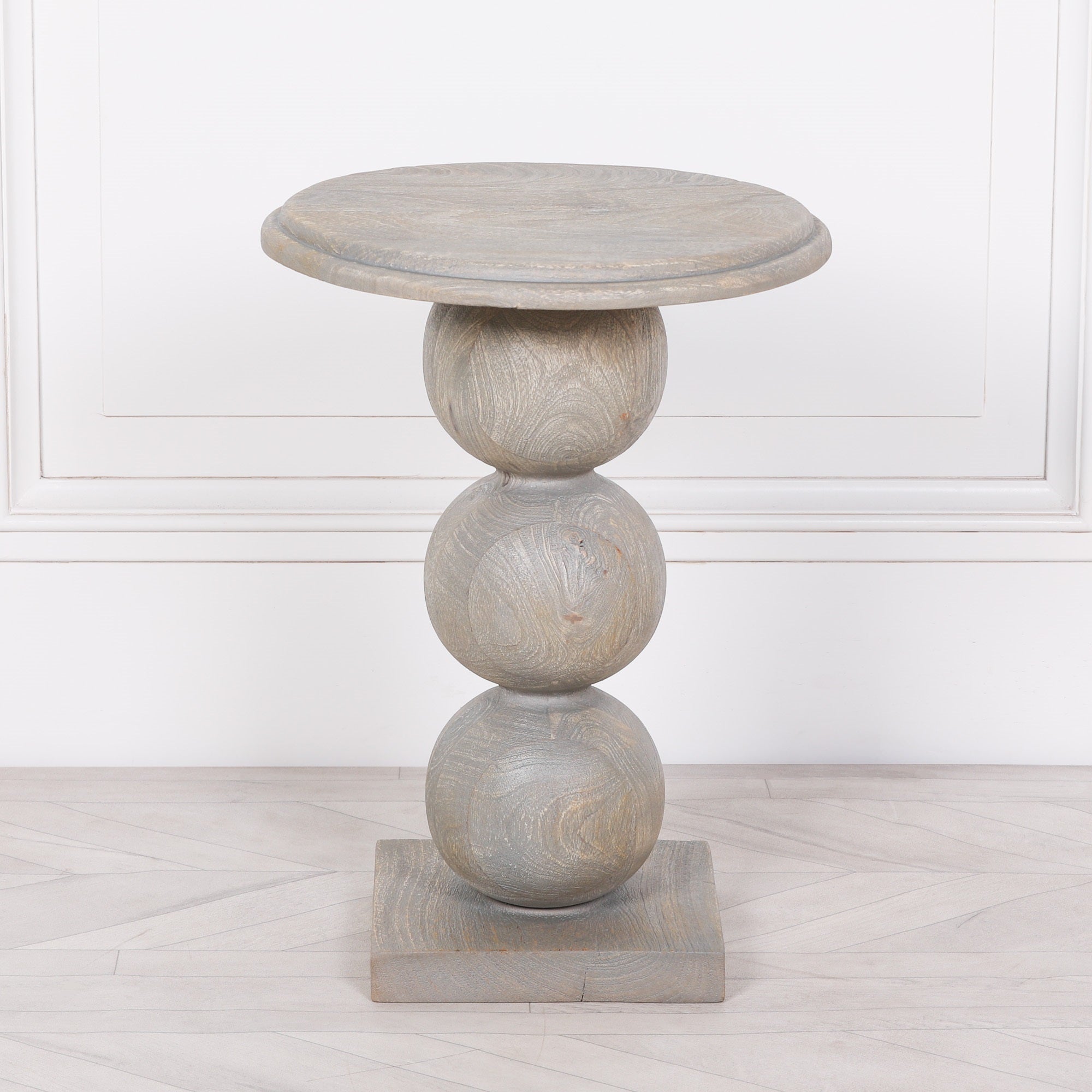 Rustic Wooden Stacked Ball Side Occasional Table