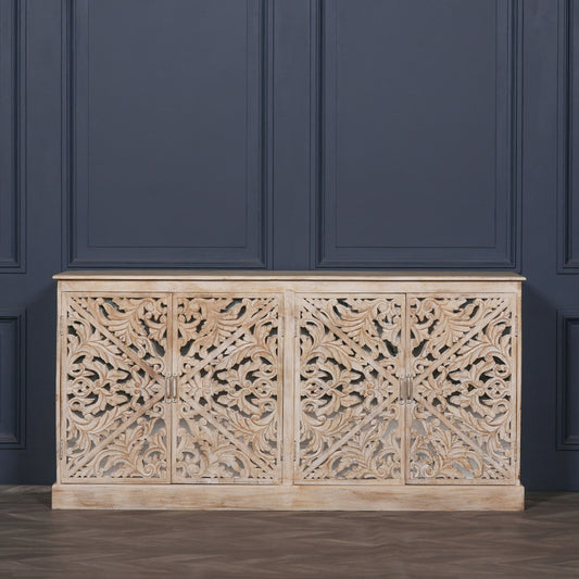 Wooden Ornate Carved Mirror Door Sideboard