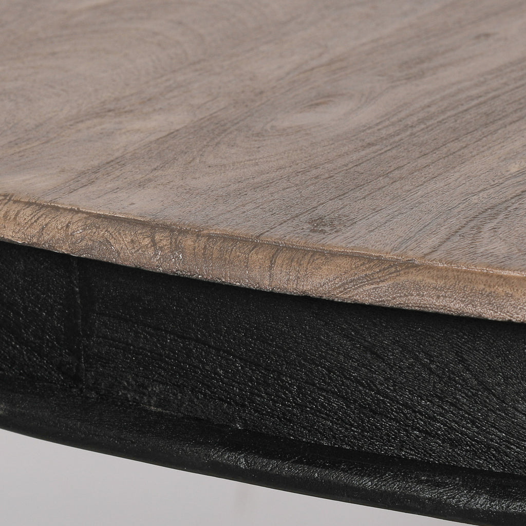 Black Wooden Round Column Dining Table With 4 Black Painted Wooden Cane Dining Chairs