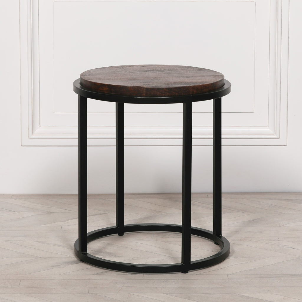 Black Metal Occasional Table with Wooden Top