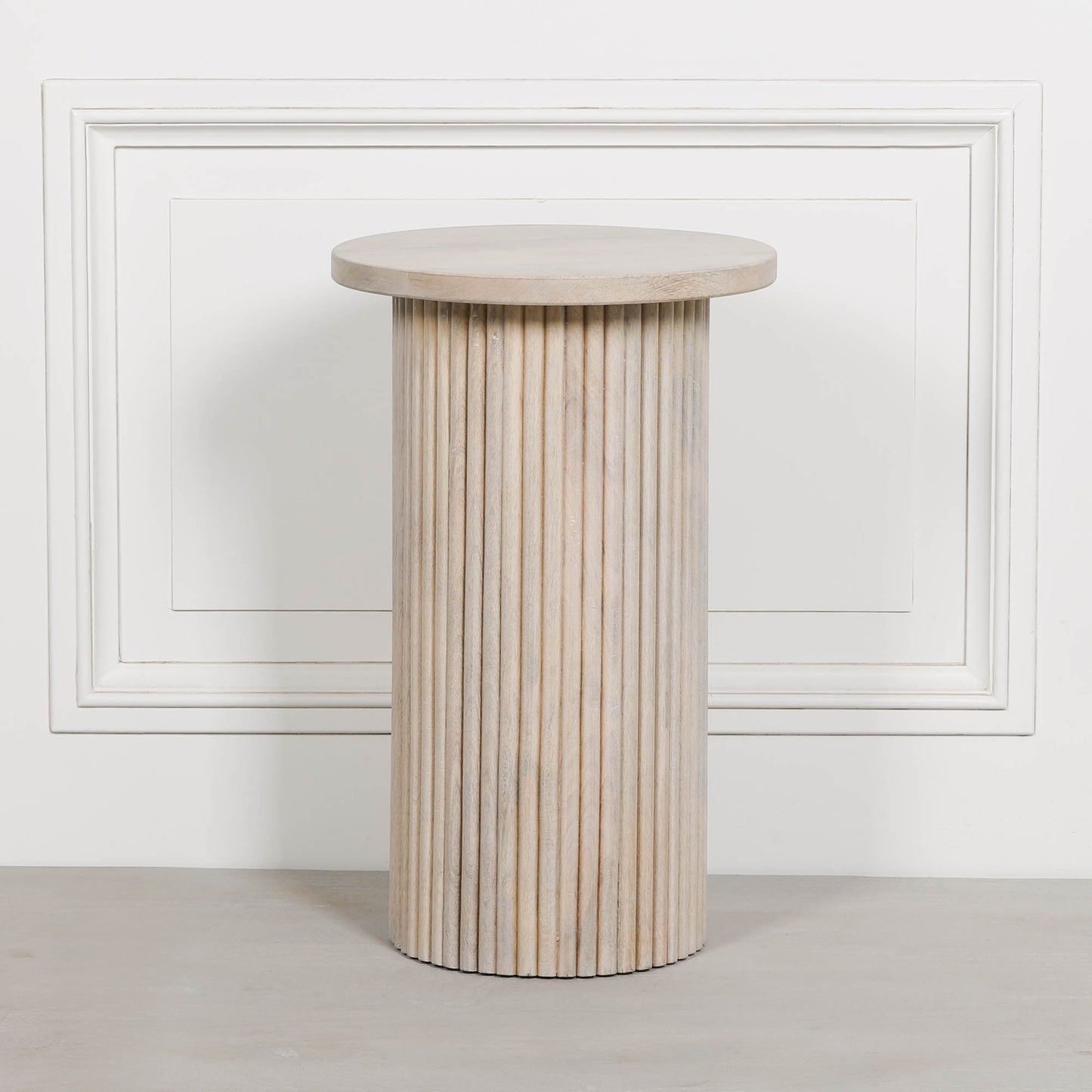 Ribbed Blanchie Wooden Round Side Occasional Table