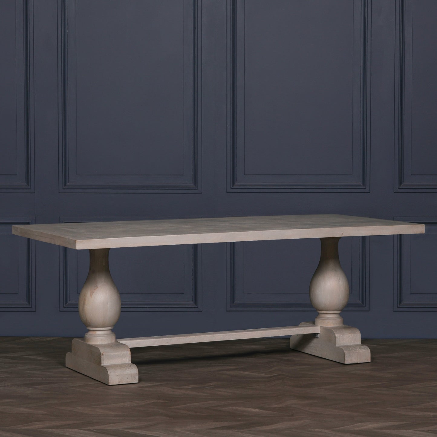 Blanche Wood Rustic Washed Rectangular Dining Table 210cm With 6 Louis Chairs