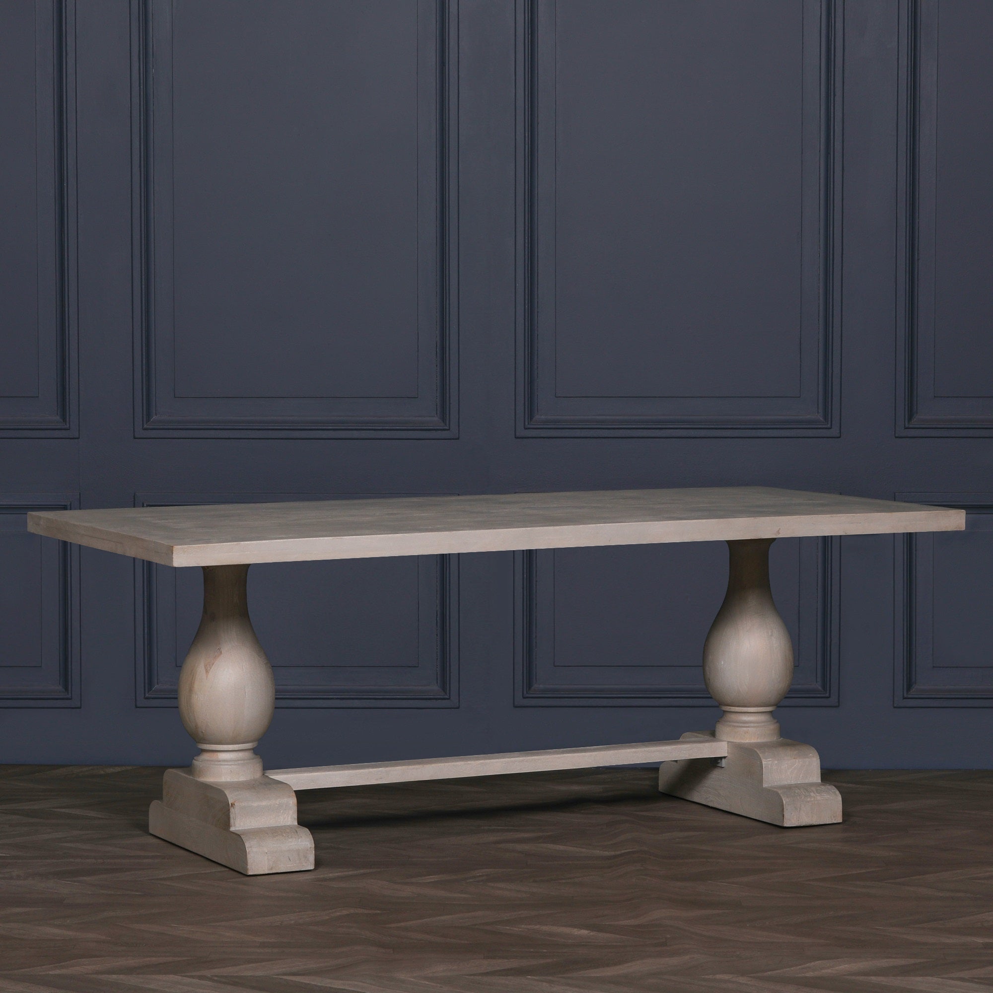 Blanche Wood Rustic Washed Rectangular Dining Table 210cm With 6 Louis Chairs