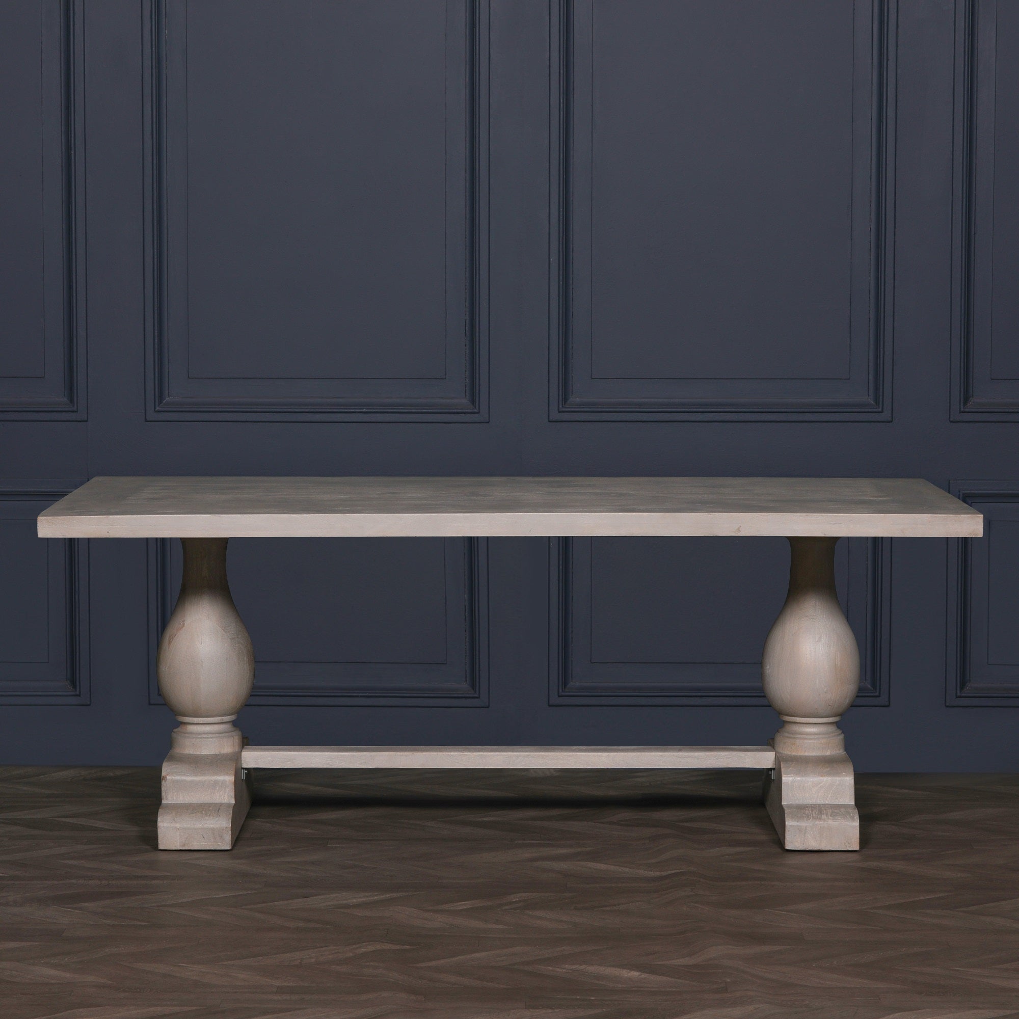 Blanche Wood Rustic Washed Rectangular Dining Table 210cm With 6 Louis Chairs