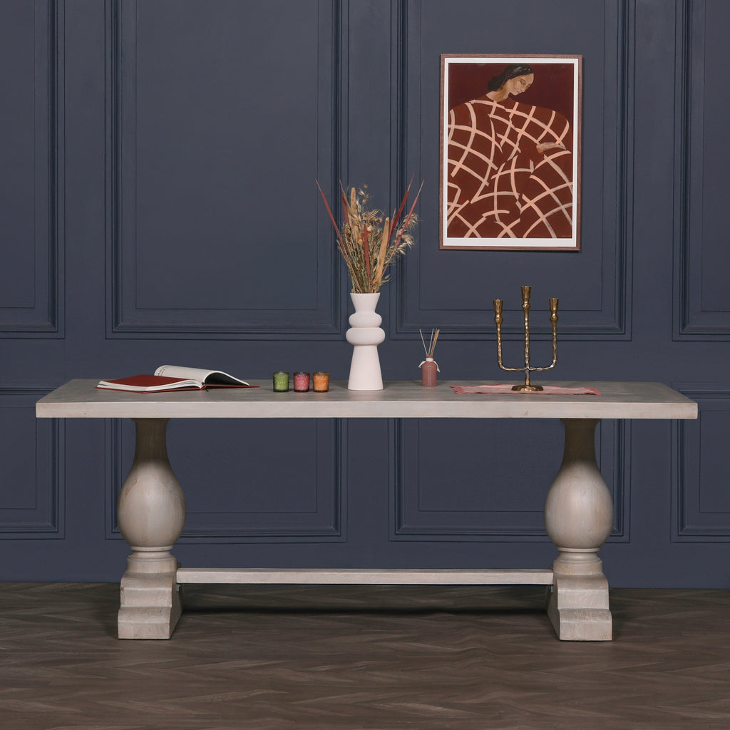 Blanche Wood Rustic Washed Rectangular Dining Table 210cm With 6 Louis Chairs