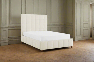 Kingsize storage bed ivory boucle upholstery heritage home uk furniture