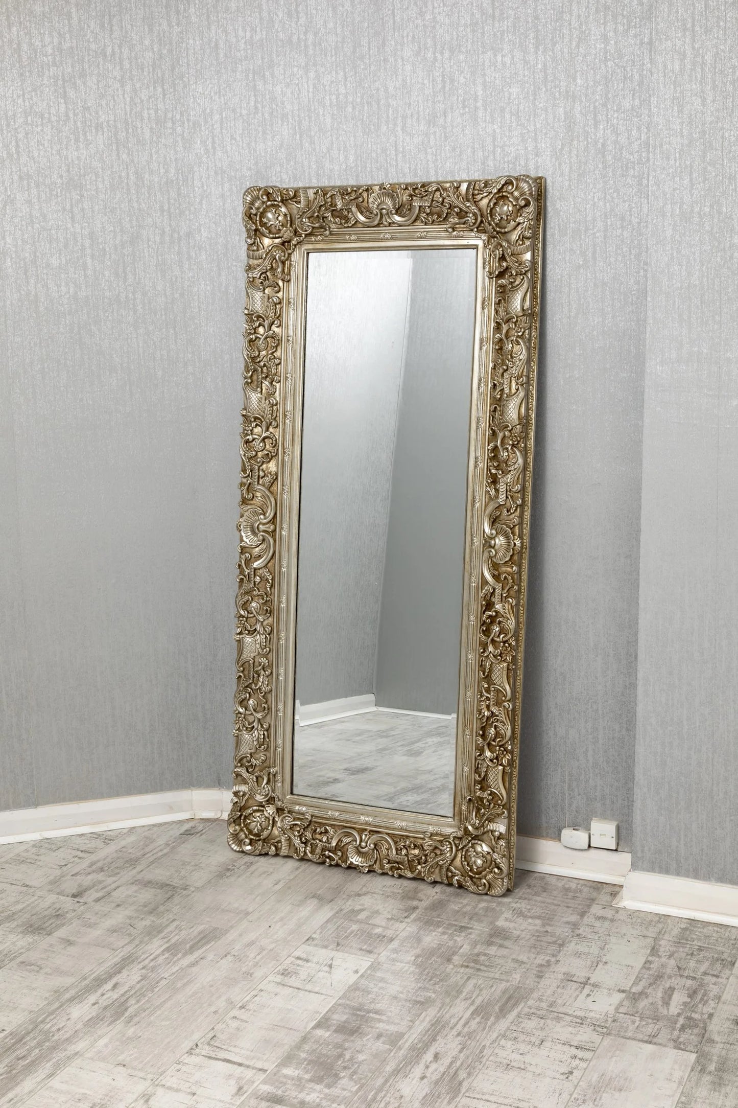 Ornate French Large Mirror Gilt Silver