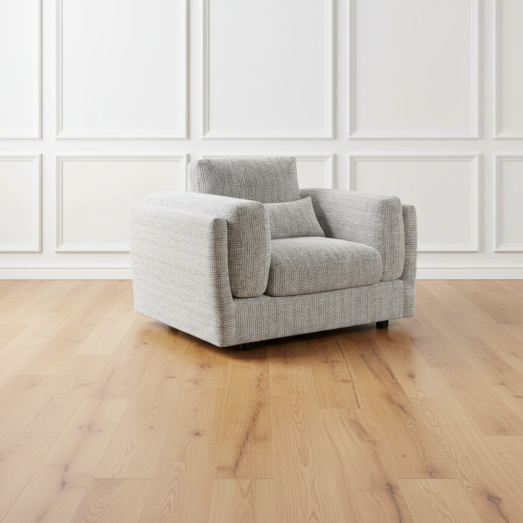 Gray armchair on a white background HARRY CHRISTIAN HOME BELLAGIO ARMCHAIR IN GREY 