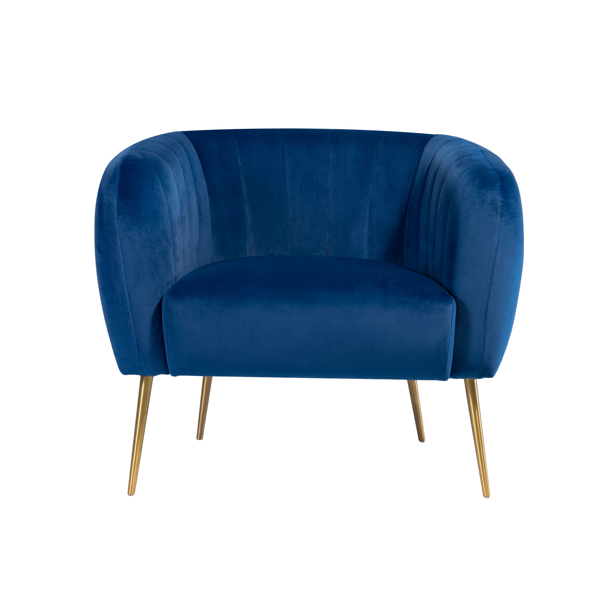 Blue Velvet Armchair with Gold Legs